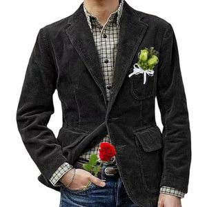 Heren vintage corduroy reversjack, corduroy blazer voor mannen slim fit corduroy sportjas met zakken enkele rij knopen blazer, Zwart, XL