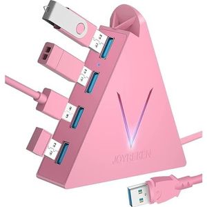 JoyReken 4-poorts USB 3.0 Hub, FlyingVHUB verticale data-USB-hub met 0,6 m verlengde kabel, voor Mac, pc, Xbox One, PS4, PS5, iMac, Surface Pro, XPS, laptop, desktop, flashdrive, mobiele harde schijf