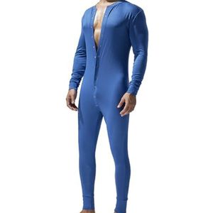 Bodystockings - Blauw - Slim Fit - One Piece Pajama - Met Knopen