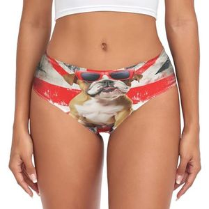 Leuke Hond Bulldog Britse Vlag Onderbroek Dames Middelgrote Taille Slip Vrouwen Comfortabel Elastisch Sexy Ondergoed Bikini Slipje, Mode Pop, L