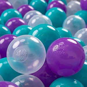 KiddyMoon 100 ∅ 7cm kinderballen speelballen voor ballenbad baby plastic ballen made in eu, turquoise/paars/transparant