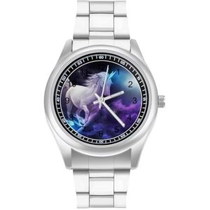 Witte Eenhoorn In Galaxy Klassieke Heren Horloges Voor Vrouwen Casual Mode Zakelijke Jurk Horloge Geschenken