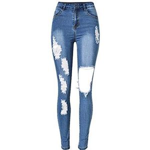Huixin Dames Stretch Slim met Look Gaten Chern Gebruikte Kleding Vijf Pocket Stijl Skinny Jeans Blauw Gr.34 46, Blauw, S