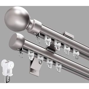 Dubbele gordijnstang for wandmontage Zware gordijnrail Schuifsysteem Voorzien van geluiddempende wieltjes Geschikt for scheidingswanden, woonkamers, slaapkamers en kantoren(Grey,16.2ft/494cm)