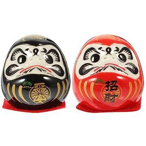 Theaque Daruma Doll Beeldje Japanse Daruma Pop Zen Standbeeld Daruma wiebelend beeldje Keramisch Fortune Lucky Cat Miniatuur Daruma Pop