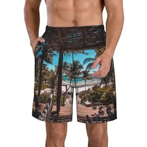 PHTZEZFC Strandshorts met palmbomen en print voor heren, strandshorts, zomervakantie, strandshorts, casual, lichtgewicht trekkoord, Wit, XL