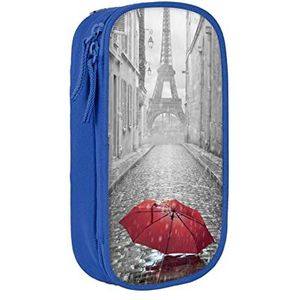 Eiffeltoren Parijs straat rode paraplu etui, middelgrote pennen/potloodhouder zakje tas met dubbele ritsen voor werk, schattig, Blauw, Eén maat, Koffer