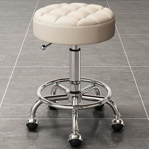 360° Graden Rotatie Kapperskruk, Pu Gestoffeerde Verstelbare Zitbank Voor Thuiskeuken, Kapperszaak, Werkplaats, Schoonheidssalon silver