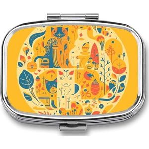 Draagbare medicijndoos, kat uitgelicht logo afgedrukt mini rechthoek pil geval zak medicijndoos pillencontainer reizen juwelendoos pilhouder draagbare vitamine opbergdoos