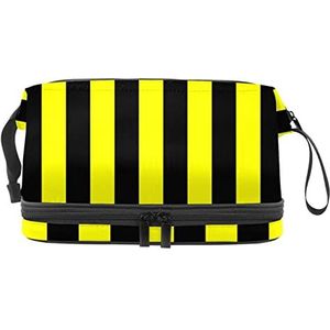 Grote capaciteit reizen cosmetische tas,Make-up tas,Waterdichte make-up tas Organizer, Streep Zwart Geel, Meerkleurig, 27x15x14 cm/10.6x5.9x5.5 in