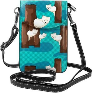 Leuke kleine wasbeer lederen cross body flip telefoontas met afneembare schouderbanden, gebruikt voor reizen, dating, vakantiegeschenken, Zwart, Eén maat