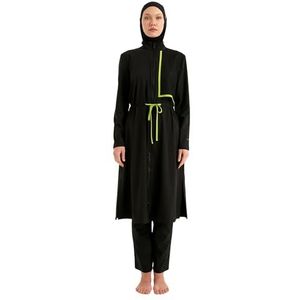 4-delige burkini-set voor dames, tuniek, leggings, capuchon en bustier, sneldrogend en waterafstotend, Modest Fashion, Zwart Vii, S