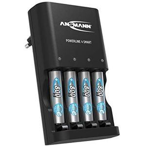 Ansmann 1001-0076-590 Batterijoplader voor 4x NiMH AA/AAA-accu's en oplaadbare batterijen - Accu-oplader met repair-modus voor accubatterijen - Powerline 4 Smart Battery oplader, zwart