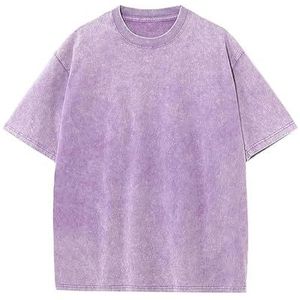 Leader of the Beauty Oversized T-shirts voor heren, zware katoenen gymshirts, losse pasvorm, uniseks outfits 2024, Paars, S