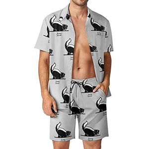 Funny Skunk Hawaiiaanse bijpassende set voor heren, 2-delige outfits, button-down shirts en shorts voor strandvakantie