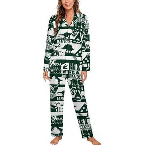 Tyrannosaurus Rex Art Vrouwen Lange Mouw Button Down Nachtkleding Zachte Nachtkleding Lounge Pyjama Set XL