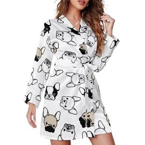 Franse Bulldog mopshond hoofd grappige badjas korte badjassen voor dames nachtjapon huisjas pyjama nieuwigheid nachtkleding