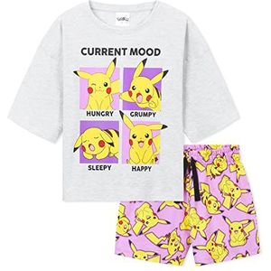Pokemon Pyjama's voor meisjes Tieners Zomerpyjama's Zacht ademend nachtkleding Pyjama's voor kinderen Pikachu Cropped T-shirt Shorts Lounge Wear 5-14 jaar Cadeaus voor meisjes (grijs/roze, 13-14 jaar)
