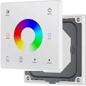Afstandsbediening touchscreen voor wandmontage DC12V-24V CCT/RGB/RGBW/dimmer voor RGB-ledstrips (1-zone TW5-W RGBCCT)