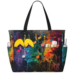 JEJEA Kleurrijke Muziek Notes Print Tote Bag Grote Schouder Hobo Tassen Vrouwen Casual Handtassen Grote Capaciteit Winkelen Werk Tas, Zwart, Eén maat