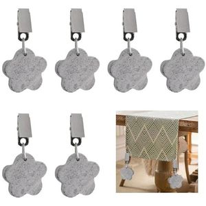 MOROBOR Marmeren tafelkleed hanger, 6 stuks grijze pruimenbloesem vormige metalen clip tafelkleed gewichten hangers voor tafelkleed decoratie