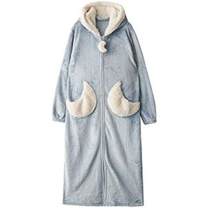Coral-Fleece Hooded Badjas, Women Thicken zachte pluche Splice Hooded Verband Two Moon zakken,Blue,XL