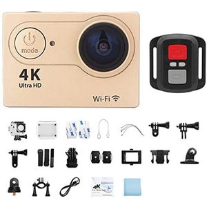 KOZWAY Actiecamera mini-actiecamera 2 inch scherm 30FPS/170D waterdichte helmcamera onderwater telecontrol cam ultra HD 4K actiecamera (maat: 32G-kaart, kleur: goud-telecontrol)