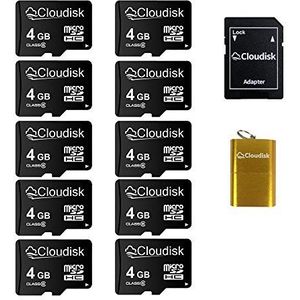 Cloudisk Pack van 10 4 GB micro-SD-kaart met MicroSD-adapter kaartlezer geheugenkaart (4 GB)