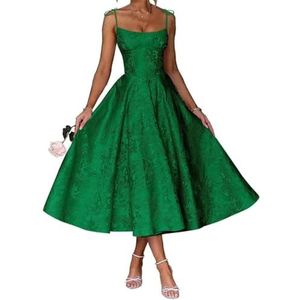 AHERKLL Spaghetti Bandjes Bruidsmeisjes Jurken Bloemen Satijn Jacquard Formele Avond Feest Maxi Jurk Thee Lengte HAH048, Emerald Groen, 36