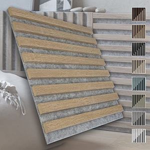 MARBET DESIGN Akoestische panelen, akoestische vierkanten, 40 x 40 cm, wandbekleding hout (1 paneel, grijs - Sonoma eiken), verticaal, akoestisch vilt, lamellenwandplaten