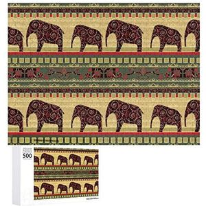 Hippie etnische Afrikaanse olifant grunge tribal Azteekse kunst puzzel voor volwassenen gepersonaliseerde houten puzzel foto kunstwerk voor thuis wanddecoratie cadeau 500 stuks