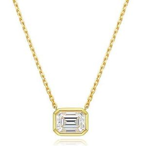 Kettingen voor vrouwen, 6 * 8 mm 2ct Emerald Cut Moissanite hanger diamant met 100% s925 zilveren kettingen for dames (Color : Yellow gold color_Onesize)