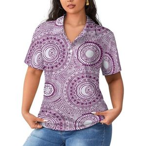 Lila Mandala Stars And Moons dames poloshirts met korte mouwen, casual T-shirts met kraag golfshirts sport blouses tops 2XL