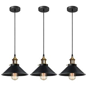 iDEGU 3 x retro hanglamp industrieel design Edison plafondlamp E27 kroonluchter hanglamp van metaal, Ø 22 cm (3 stuks zwart)