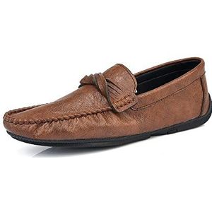 Heren Loafers Schoenen Ronde Neus Penny Mocassins Loafers Eenvoudig Veganistisch Leer Antislip Flexibel Comfortabel Klassiek Wandelen Instappers(Brown,40 EU)