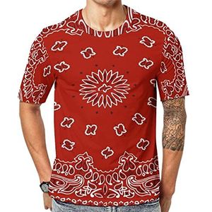 Rood bandana-patroon grafisch T-shirt met korte mouwen voor heren ronde hals print casual T-shirt XL