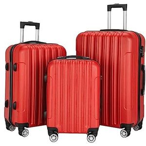 Harde bagage 3-delige set uitbreidbare koffers handbagage grote capaciteit koffer anti-druk harde schaal bagage rood Soepel in gebruik