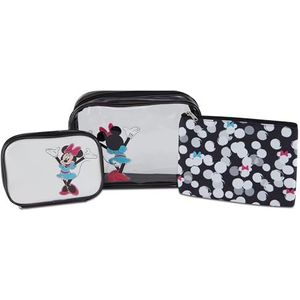 Mickey Mouse Cosmetische Hoes Set - Officieel gelicenseerd Mickey en Minnie Mouse Travel Cosmetic Case 3-delige Set - Meisjes, Jongen, Tieners, Volwassenen, Zwarte Minnie