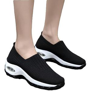 Brede wandelschoenen voor dames, sportieve, elastische slip-on wandelschoenen voor dames, gymschoenen voor training, hardlopen, wandelen, kamperen, fitnessstudio Biset