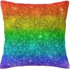 YUNWEIKEJI Multicolor regenboog glitter, kussensloop, decoratieve kussensloop, zachte polyester kussenslopen, 45 x 45 cm