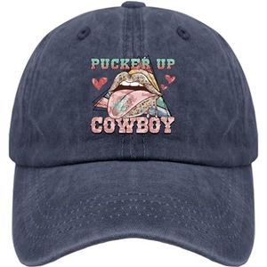 OOWK Papa Hoeden Pucker Up Cowboy Trucker Caps voor Vrouwen Mode Gewassen Katoen Verstelbaar voor Jogging Geschenken, marineblauw, one size