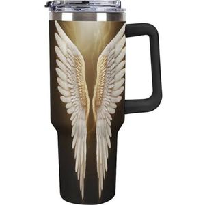 40 oz roestvrijstalen beker met handvat engelenvleugel grote capaciteit autobeker lekvrije reisbeker koffiemok dubbel drinkdeksel waterfles geschenken voor mannen vrouwen