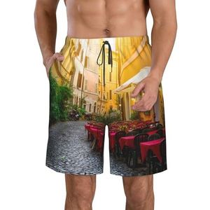 JIAWUJYNB Strandshorts voor heren, met Italiaanse Old Street print, zomervakantie, strandshort, casual, lichtgewicht trekkoord, Wit, XL