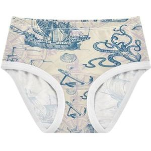 YOUJUNER Meisjesondergoed vintage zeilboot zeemonster peuter onderbroek katoenen broek kleine meisjes slips comfort kinderen onderbroek, Meerkleurig, 6 jaar