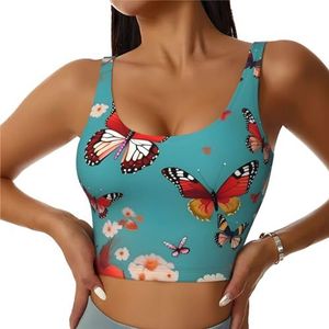 Kip Vliegende Vlinders Onder Bloemen Print Comfortabele Vrouwen Sport Vest Yoga Workout Vest Voor Vrouwen Lichtgewicht Zomer, Zwart, S
