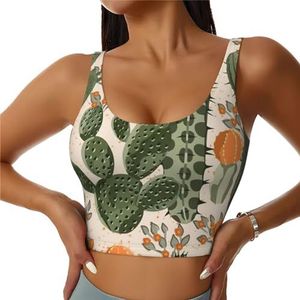 Groene Cactus Print Comfortabele Vrouwen Sport Vest Yoga Workout Vest Voor Vrouwen Lichtgewicht Zomer, Zwart, S