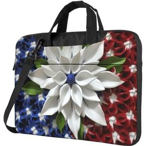 VTCTOASY Amerika Patriottische Bloem Print Laptop Schoudertas Met Schouderriem Aktetas Slanke Computer Tas Voor Vrouwen Mannen, Zwart, 13 inch