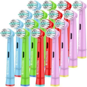 REDTRON elektrische opzetborstels voor Kids compatibel met Oral B, Kindertandenborstel vervangende koppen met zachte borstelharen, Kid's Tandenborstelkoppen voor gevoelige tanden (Pack van 16)