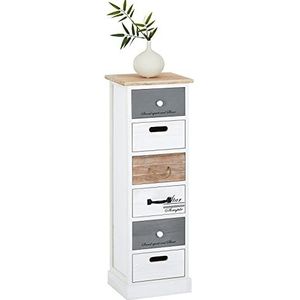CARO-Möbel Commode Salva van licht paulowina-hout, wit - smalle ladekast, shabby chic staand rek opbergrek in vintage look, 6 laden