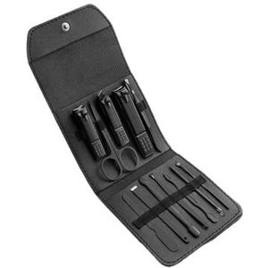 Manicureset, nagelknipperset, Verpakking van 12 veelkleurige roestvrijstalen nagelknippersets for manicure en pedicure(Black)